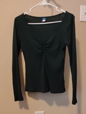 Old Navy Long Sleeve Ruched V-Neck Top - Dark Green